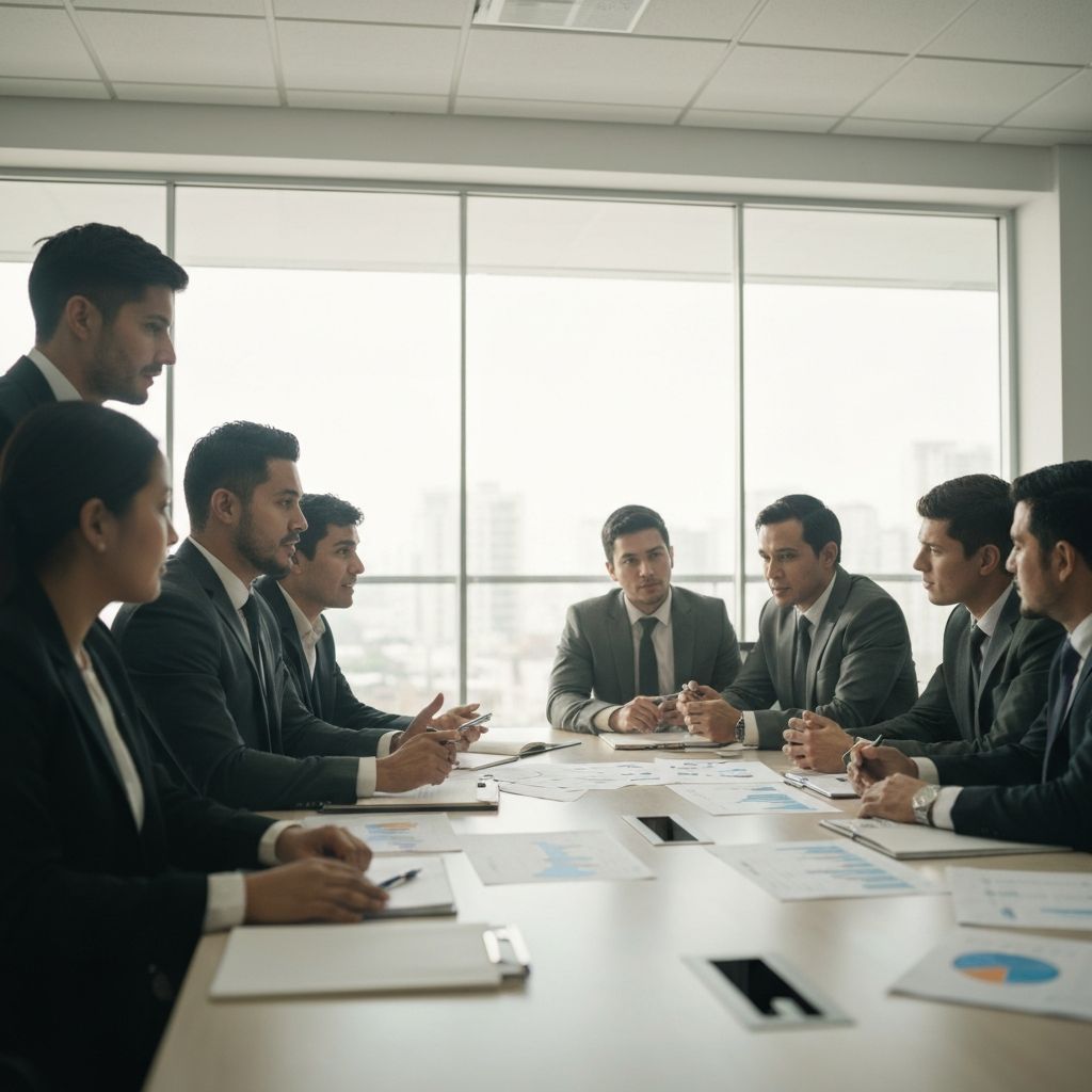 Equipo de consultores en reunión estratégica